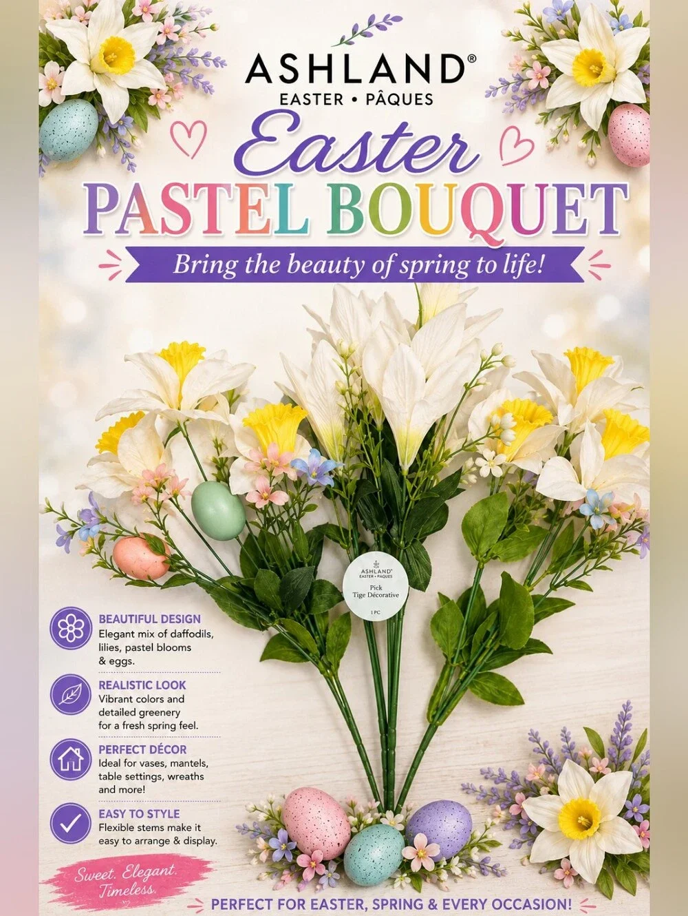 🌞Ashland Pastel Spring Bouquet White, Yellow, Green, Pink, Blue, Purple 3pack